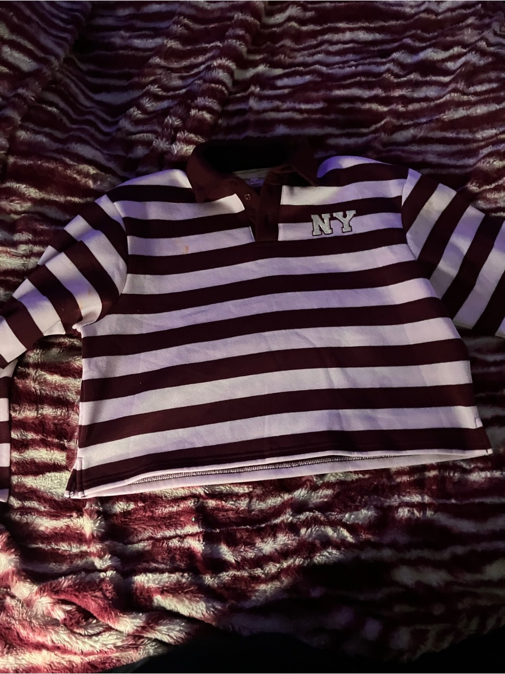Striped NY Polo Top for Kids - Maroon & White